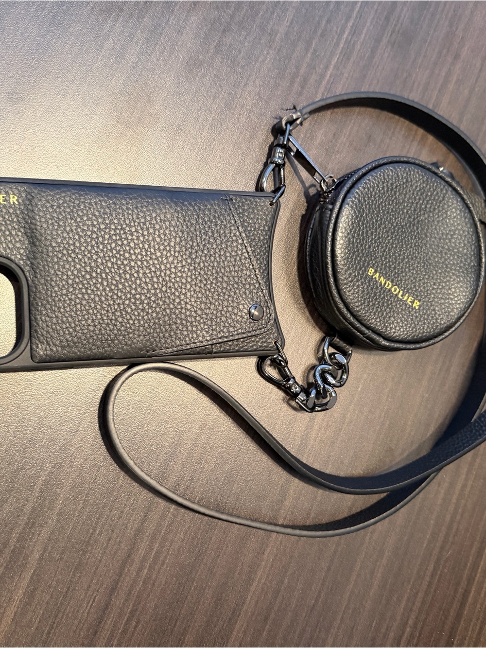 Bandolier Black Leather Crossbody iPhone 15 pro max case